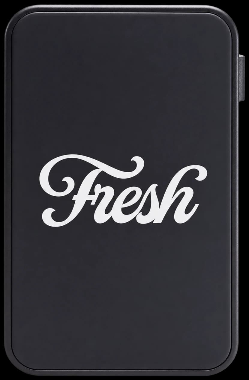 mophie Powerstation Plus Mini with the Fresh script logo, customization mockup