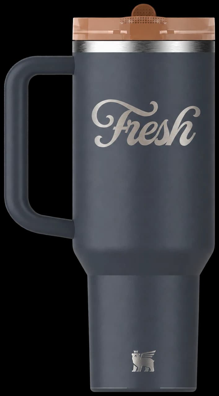 Stanley Quencher ProTour 40 oz with the Fresh script logo, customization mockup